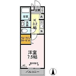 ストークコートII 1階1Kの間取り