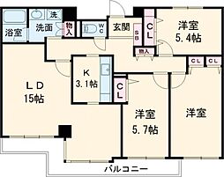 京王相模原線 京王多摩川駅 徒歩4分の賃貸マンション 2階3LDKの間取り