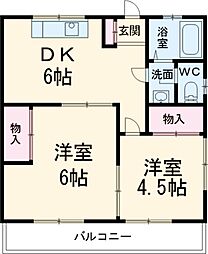 京王線 中河原駅 徒歩14分の賃貸アパート 2階2DKの間取り