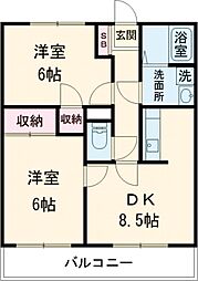 京王線 国領駅 徒歩19分の賃貸マンション 2階2DKの間取り