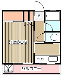ウィングハイツ 2階1Kの間取り