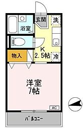 ジュネス国立 2階1Kの間取り