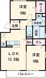 プレジール 1階2LDKの間取り