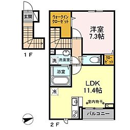 西武拝島線 武蔵砂川駅 徒歩15分の賃貸アパート 2階1LDKの間取り