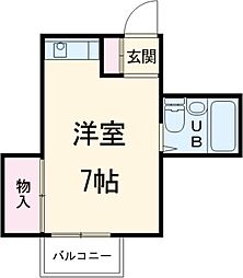 JR南武線 矢川駅 徒歩6分の賃貸マンション 2階ワンルームの間取り