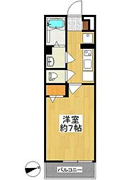 JR南武線 武蔵新城駅 徒歩11分の賃貸マンション 2階1Kの間取り