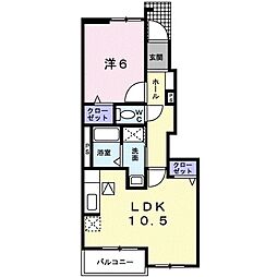 プラシード森岡 1階1LDKの間取り