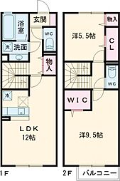 京王線 調布駅 徒歩10分の賃貸アパート 1階2LDKの間取り