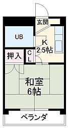 サンライフ堂坂Ｂ 2階1Kの間取り