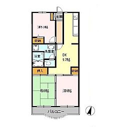 多摩都市モノレール 玉川上水駅 徒歩15分の賃貸マンション 3階3DKの間取り