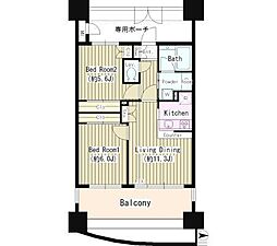 京王線 府中駅 徒歩3分の賃貸マンション 12階2LDKの間取り