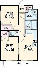 京王線 飛田給駅 徒歩9分の賃貸マンション 3階2DKの間取り