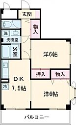 京王線 国領駅 徒歩6分の賃貸マンション 1階2DKの間取り