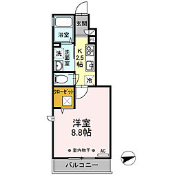 京王線 調布駅 徒歩8分の賃貸アパート 1階1Kの間取り