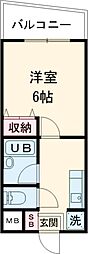 グランデュール 2階1Kの間取り