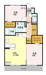 西武多摩川線 是政駅 徒歩11分の賃貸アパート 1階2LDKの間取り