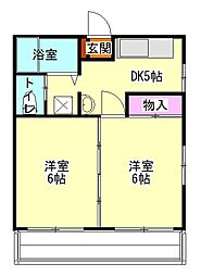 塚田ハイツ 3階2DKの間取り