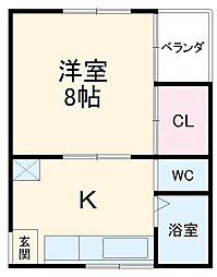 東武佐野線 渡瀬駅 徒歩30分の賃貸アパート 2階1DKの間取り