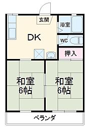 JR信越本線 北高崎駅 徒歩30分の賃貸アパート 1階2DKの間取り