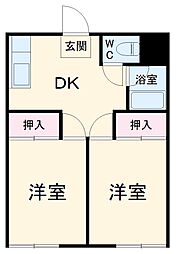 メゾン渡辺Ａ 2階2DKの間取り