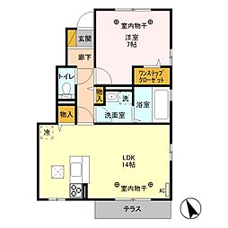 アンソレイユ 1階1LDKの間取り