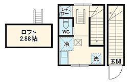 東急多摩川線 沼部駅 徒歩9分の賃貸アパート 2階ワンルームの間取り