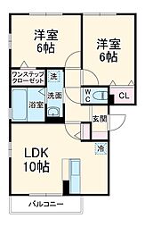 東急東横線 綱島駅 徒歩17分の賃貸アパート 2階2LDKの間取り