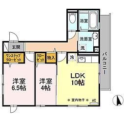 東急東横線 綱島駅 徒歩9分の賃貸アパート 3階2LDKの間取り