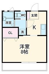 ラフォーレ新屋敷 2階1Kの間取り