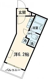 東急東横線 都立大学駅 徒歩9分の賃貸マンション 2階ワンルームの間取り