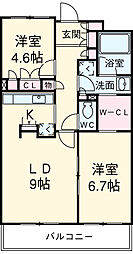 ＨＦ若林公園レジデンス 2階2LDKの間取り