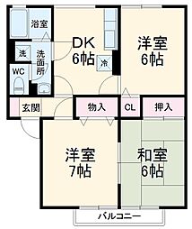 JR飯田線 牛久保駅 徒歩9分の賃貸アパート 2階3DKの間取り