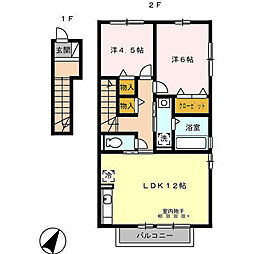 JR東海道本線 豊橋駅 バス8分 東脇停下車 徒歩3分の賃貸アパート 2階2LDKの間取り