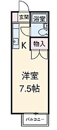 プリンスヒルＣ 2階ワンルームの間取り
