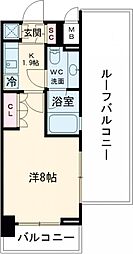 東急池上線 石川台駅 徒歩4分の賃貸マンション 8階1Kの間取り
