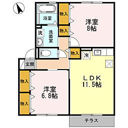 JR飯田線 下地駅 徒歩24分の賃貸アパート 1階2LDKの間取り