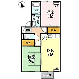 JR飯田線 下地駅 徒歩20分の賃貸アパート 1階2DKの間取り