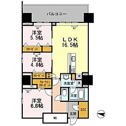 豊橋鉄道東田本線 駅前大通駅 徒歩7分の賃貸マンション 9階3LDKの間取り
