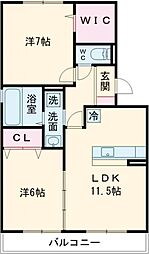 セジュール賀茂 2LDKの間取図画像