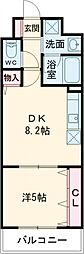 東急東横線 自由が丘駅 徒歩8分の賃貸マンション 2階1DKの間取り
