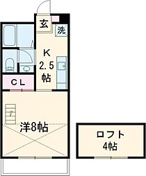 シャインハイツ 2階1Kの間取り