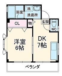 JR総武線 市川駅 徒歩4分の賃貸マンション 2階1DKの間取り