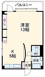 名古屋市営東山線 本山駅 徒歩7分の賃貸マンション 2階ワンルームの間取り