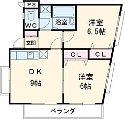 JR総武線 市川駅 徒歩7分の賃貸マンション 3階2LDKの間取り
