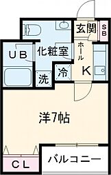 京王線 東府中駅 徒歩10分の賃貸マンション 2階1Kの間取り
