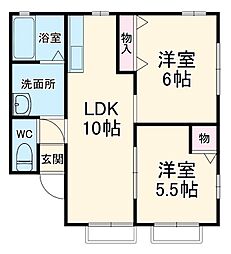 エスポワールさなる 202 1階2LDKの間取り