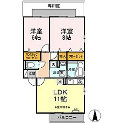 京成本線 お花茶屋駅 徒歩13分の賃貸アパート 1階2LDKの間取り