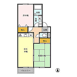 サン・ルミエール 1階2DKの間取り