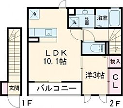 京王線 千歳烏山駅 徒歩5分の賃貸アパート 2階1LDKの間取り