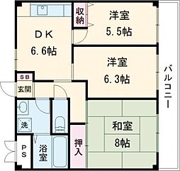 京王線 芦花公園駅 徒歩4分の賃貸マンション 2階3DKの間取り